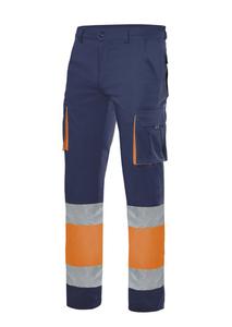 VELILLA V3030 - BROEK MULTI-POCKET TWEEKLEURIG HOGE ZICHTBAARHEID Navy/Fluo Orange