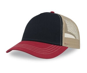 ATLANTIS HEADWEAR AT249 - Recycled polyester canvas Rapper cap Navy / Burgundy / Khaki